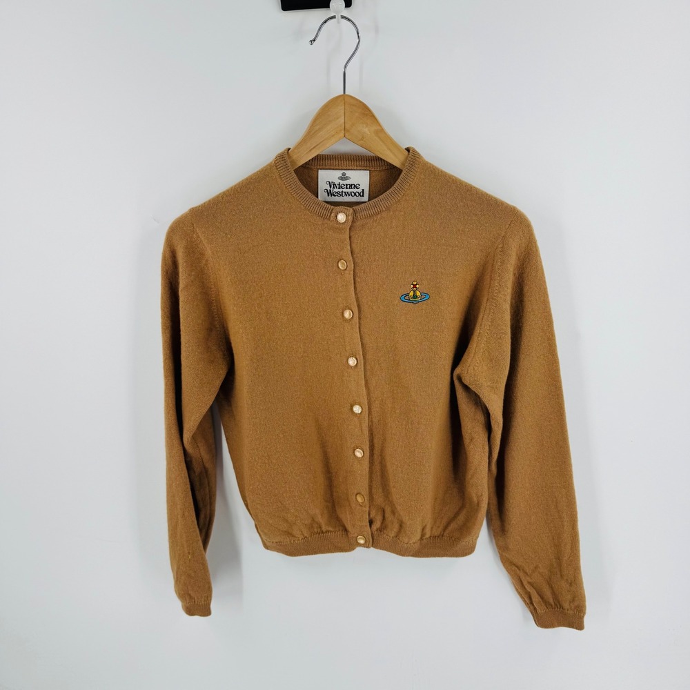 Vivienne Westwood Small Brown Cotton Orb Logo Cardigan Designer Minimalist